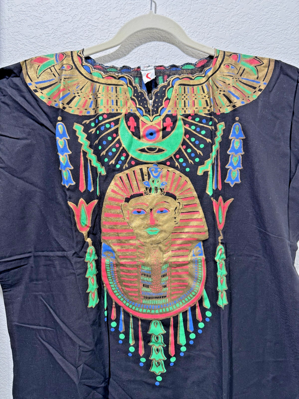 Maxi Egyptian Cotton Caftan Dress Long XL Black Cleoprata Screenprint COSPLAY